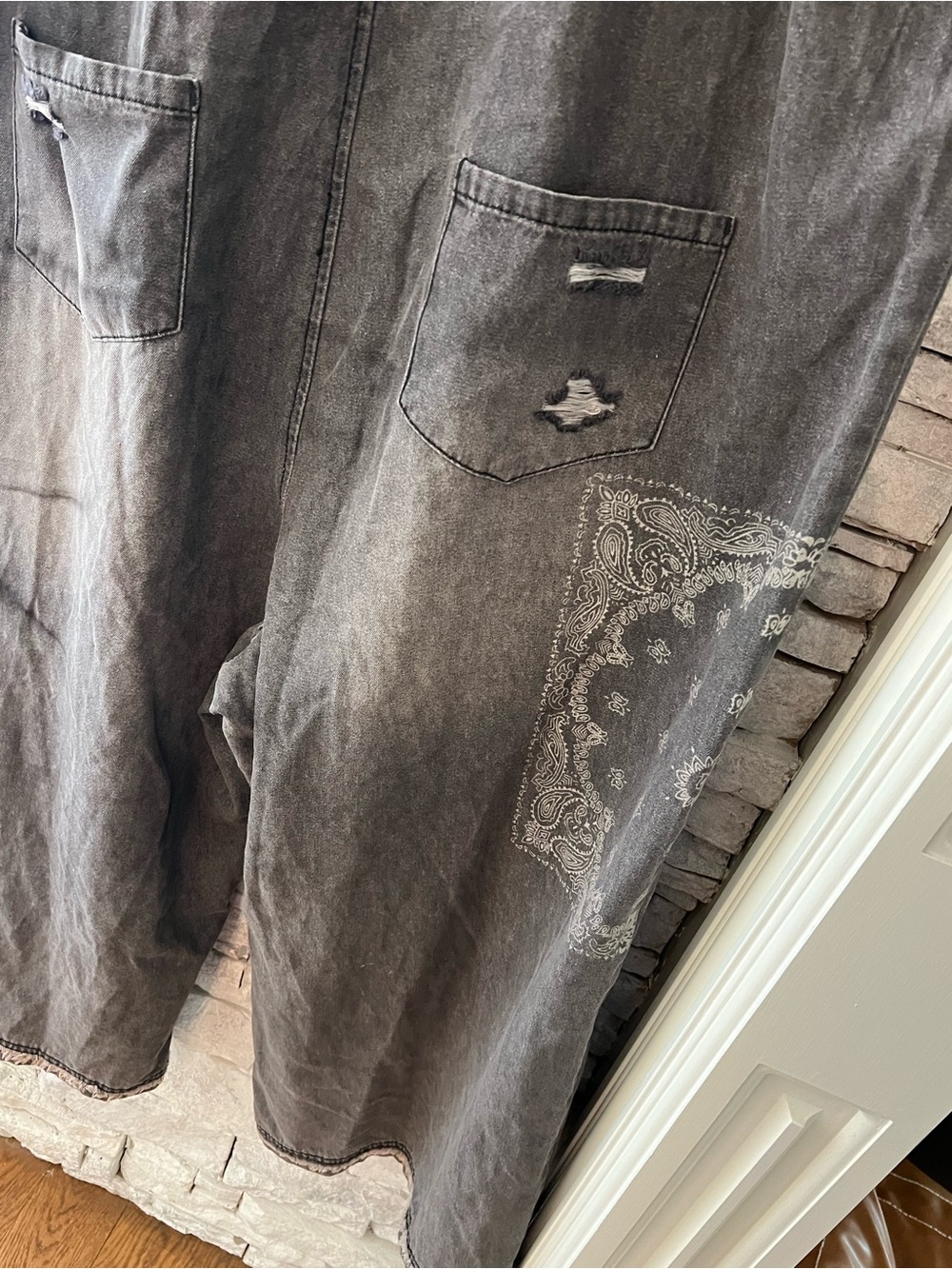 Easel Black Washed Denim Distressed Overalls Size Large - Picture 7 of 12